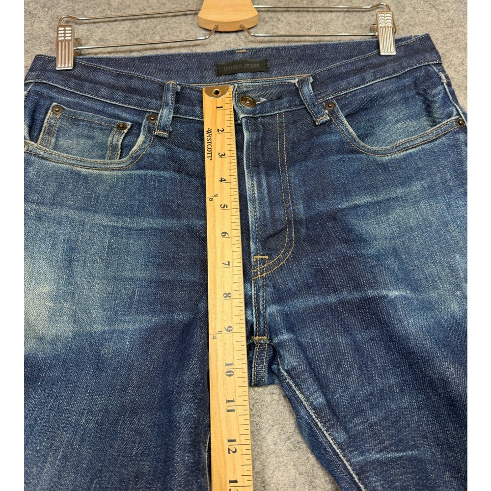 Uniqlo Selvedge Jeans Mens 32x33 Blue Slim Straight Kaihara Japanese Raw Denim - Picture 14 of 15